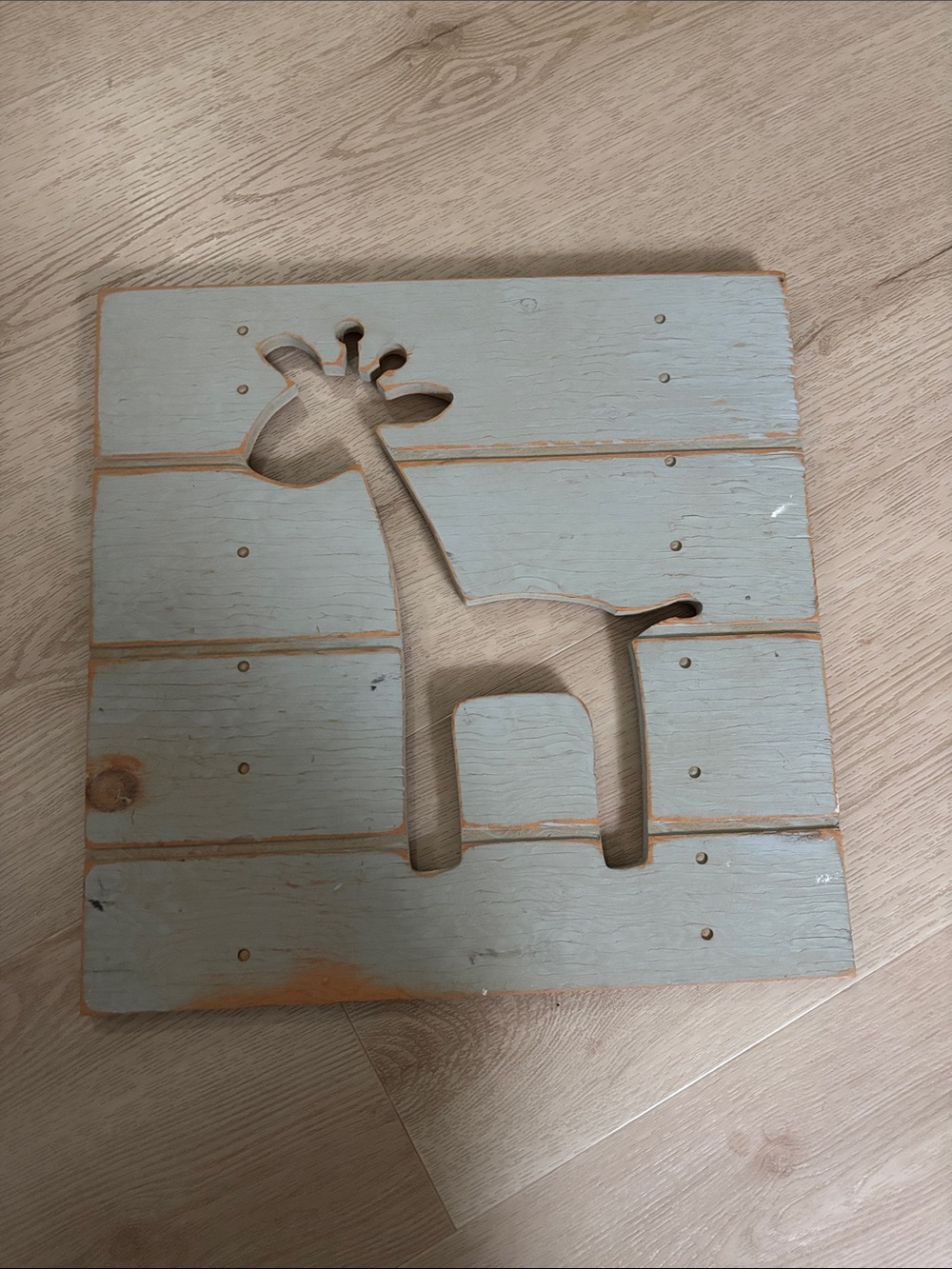 Giraffe Cutout Wooden Wall Plaque - Light Blue